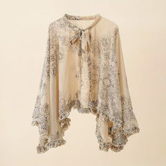 Vintage Flower Print Chiffon Shawl Breathable Sunscreen