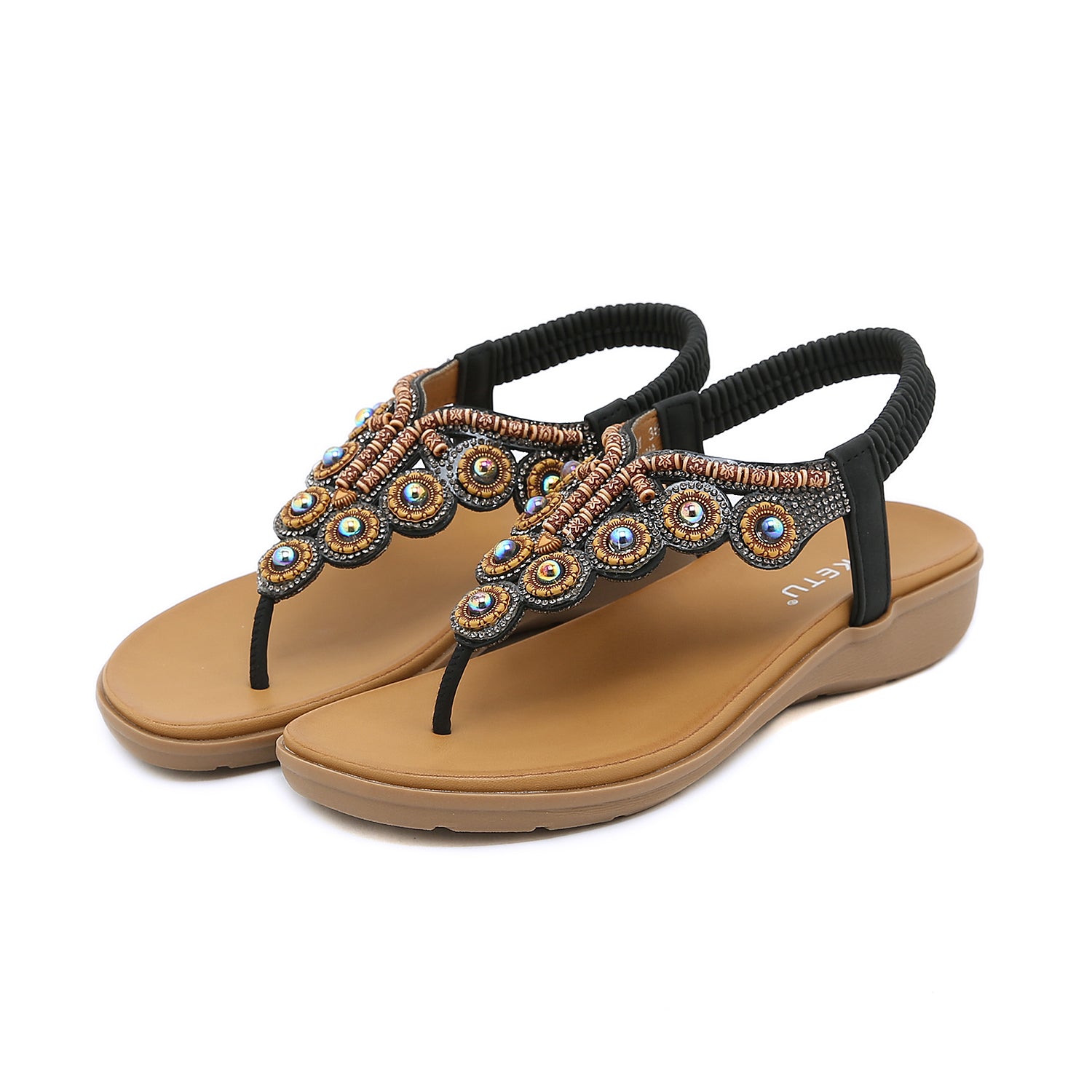 Boho Style Wedge Sandals with Rhinestone Detail