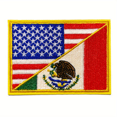 USA & Mexico Flag Patch Embroidered Applique Iron On Sew On Emblem