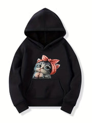 Bow Pattern Hoodie For Girls Long Sleeve Sweatshirt