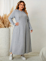 Solid Long Sleeve Hooded Maxi Sweatshirt Dress
