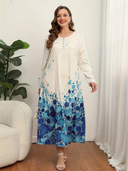 Casual Dress Women's Plus Dot & Ombre Print Long Sleeve V Neck Dress