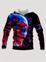 Y2K Skull 3D Print Hoodie for Men, Graphic Hoodie with Kangaroo Pocket