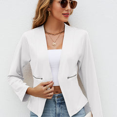 Solid Crop Blazer Open Front Pocket Blazer & Stylish Tops For Work