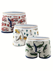 3pcs Boy's Cotton Boxer Briefs Animal Pattern Shorts