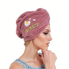 Daisy Embroidered Hair Drying Cap Coral Velvet Hair Towel