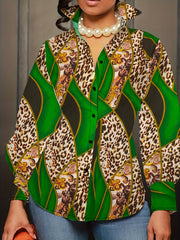 Solid Button Up Lantern Sleeve Blouse