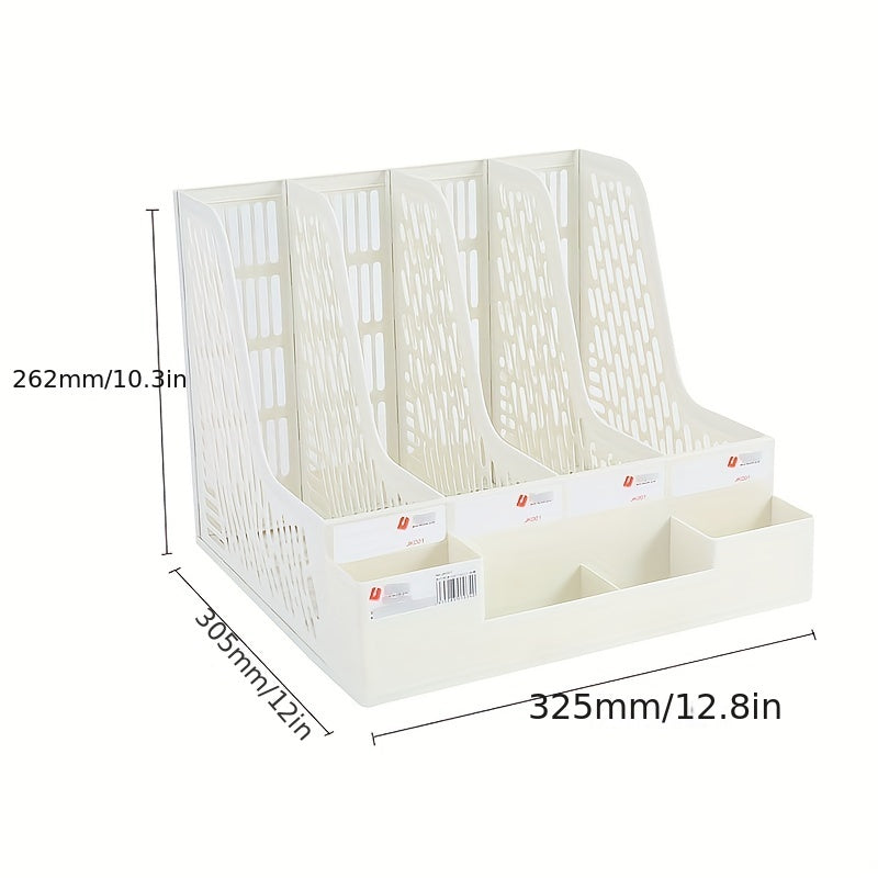 Desk Storage Box With Pen Holder, 4 Vertical Compartments, Thickened Material