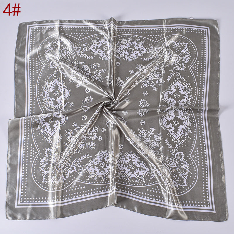 Women's Silk Head Scarf Floral Print Square Turban Lightweight Scarf