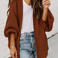 Plus Size Solid Long Sleeve Open Front Cardigan