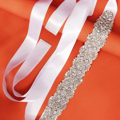 Crystal Bridal Belt Rhinestone Wedding Sash with Ribbon