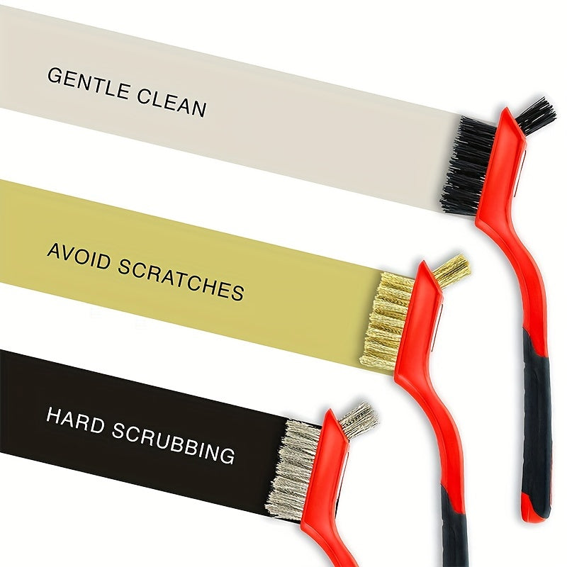 3-Piece Wire Brush Set Curved Handle Red 7 Inches
