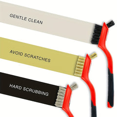 3-Piece Wire Brush Set Curved Handle Red 7 Inches
