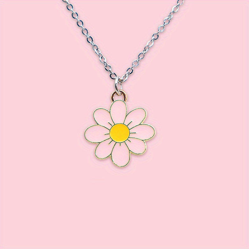 Girls Cartoon Flower Pendant Metal Necklace Stainless Steel Holiday Gift