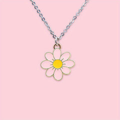 Girls Cartoon Flower Pendant Metal Necklace Stainless Steel Holiday Gift