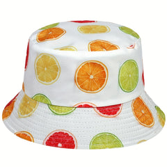 Reversible Lemon Print Bucket Casual Basin Hat
