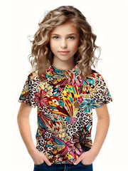 Girls Pattern Short Sleeve T-shirt Summer Sports Clothes