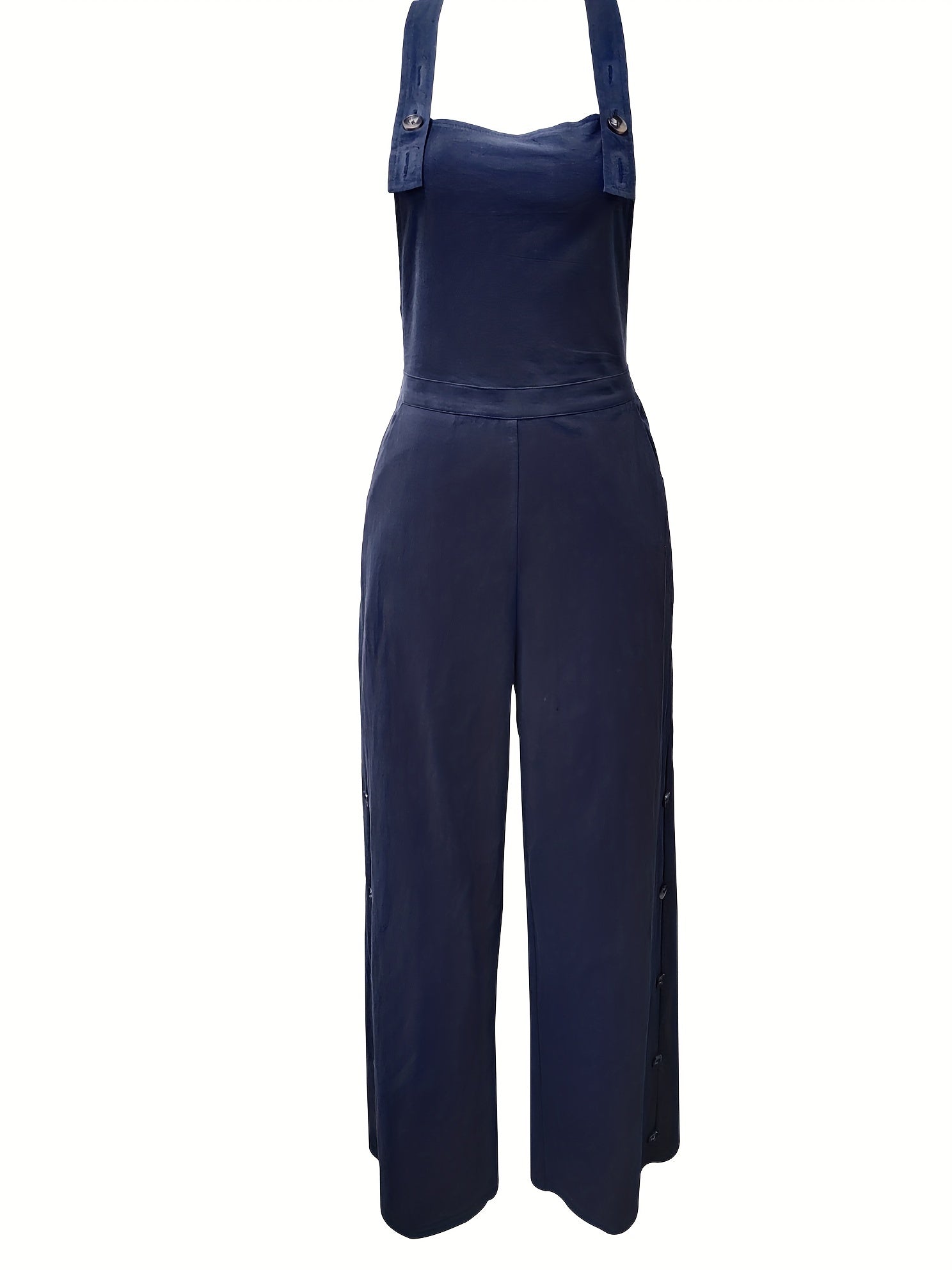 Backless Overall Jumpsuit Casual Solid Sleeveless Wide Leg Jumpsuit