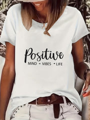 Women's Slogan Print T-shirt Crew Neck Short Sleeve Casual Top