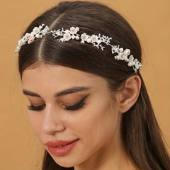 Faux Pearl Flower Hairband Tiara Rhinestone Bridal Headpiece