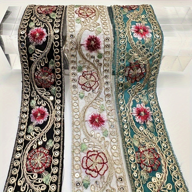 3m Embroidery Sequin Fabric Ribbon Home Decor Crafts 3.28" Width