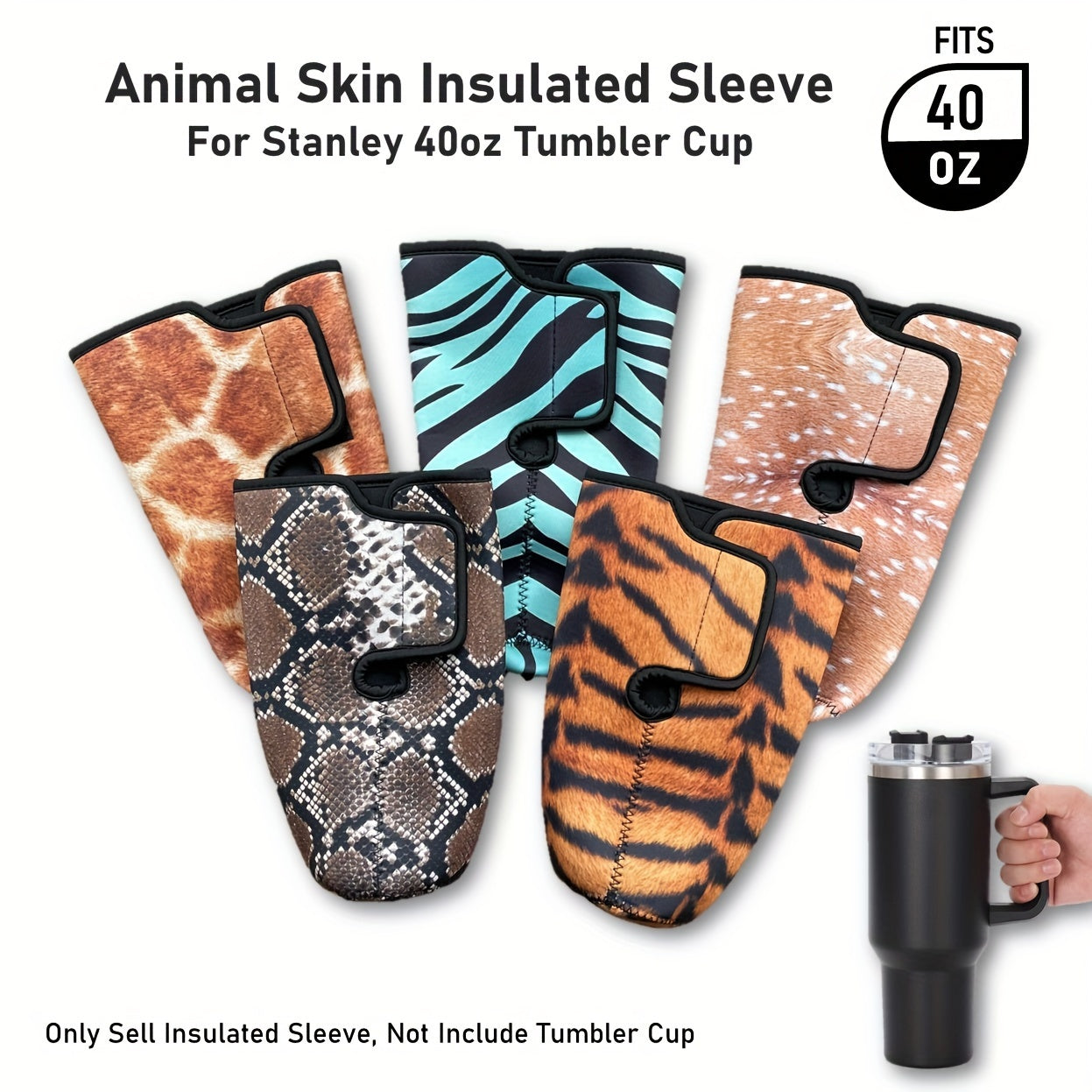 Animal Skin Printed Cup Sleeve 40oz Anti Scalding Tumbler Bottle Protective