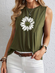 Flower Print Crew Neck Tank Top Sleeveless for Summer