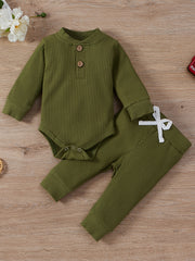 Ribbed Long Sleeve Pullover Creeper Tops Pants 2PCS Set