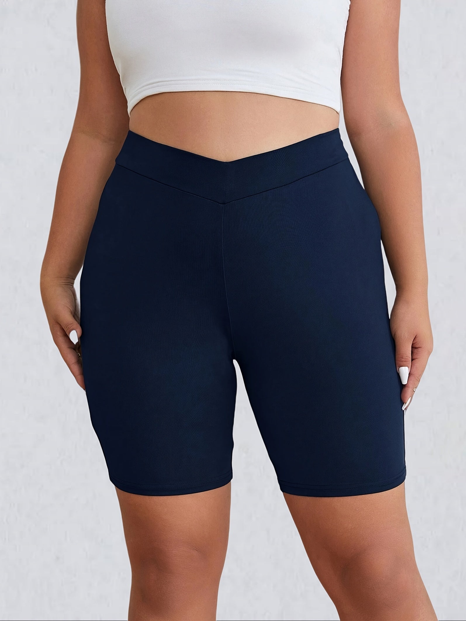 Women's Solid Wide Waistband Biker Shorts