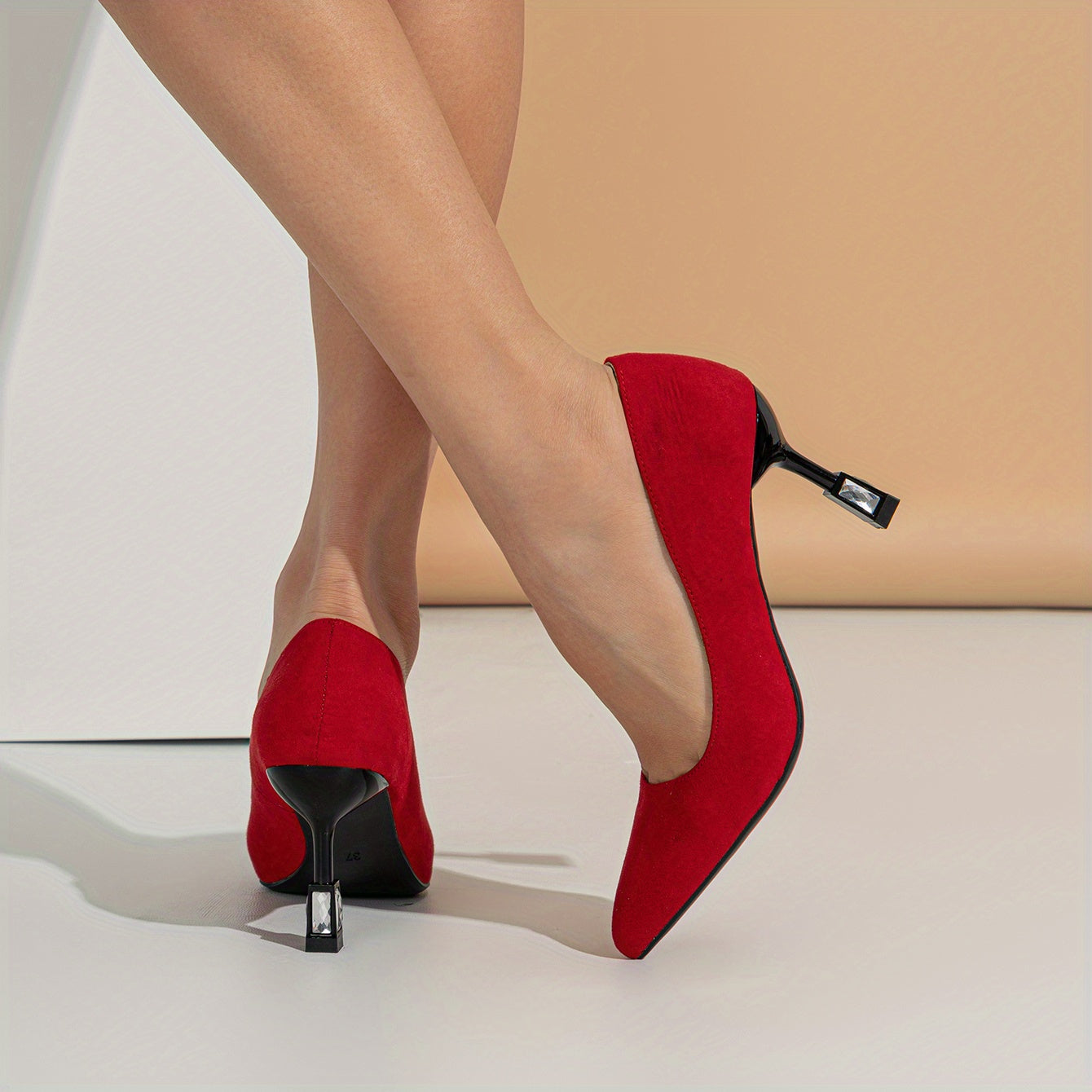 Red Stiletto Heels Point Toe Pumps Slip-On Party Heels