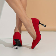 Red Stiletto Heels Point Toe Pumps Slip-On Party Heels