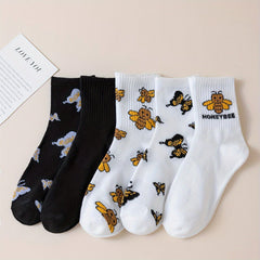 5 Pairs Butterfly Graphic Print Crew Socks Women's Stockings & Hosiery