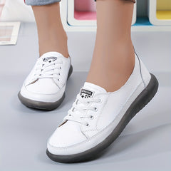Women's Flat Sneakers Casual Lace Up Low Top Faux Leather Shoes