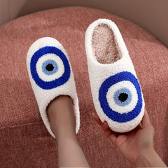 Women's Evil Eye Pattern Slippers Plush Lined Platform Shoes