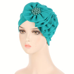 Lotus Turban Beanie Head Scarf with Faux Pearls