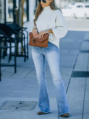 Fringe Trim Flared Leg Jeans