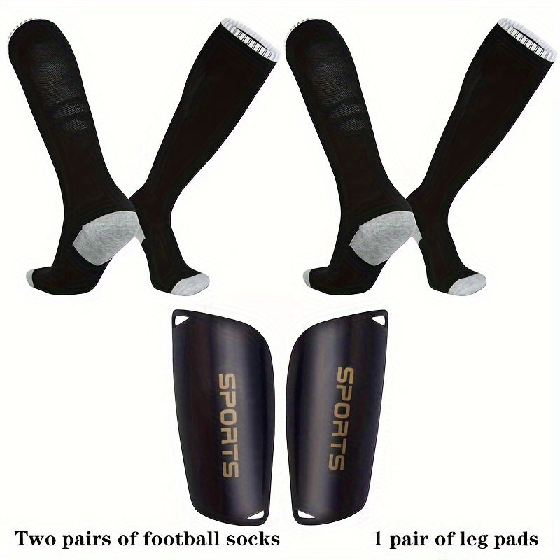 2 Pairs Football Training Socks & Leg Pads Sports Protective Gear