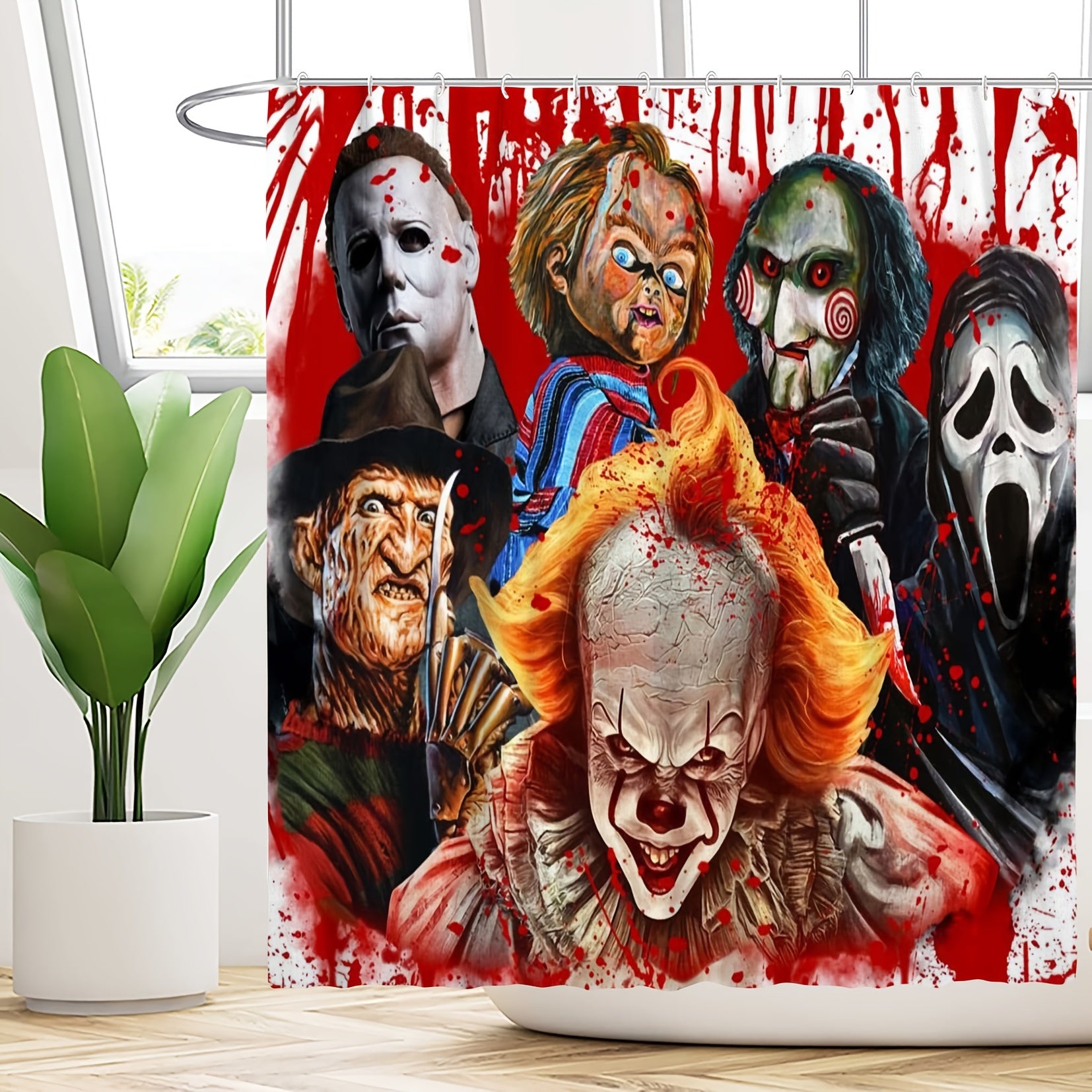 Horror Clown Style Shower Curtain Set