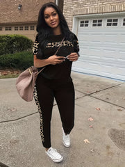 Leopard Panel Tee & Pants Outfit Set