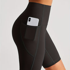 Seamless Hip Lifting Yoga Sports Shorts With Pocket