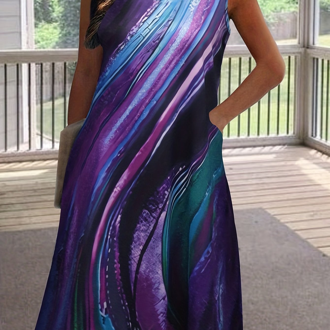 Women's Plus Random Print Tank Dress With Pockets