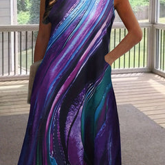 Women's Plus Random Print Tank Dress With Pockets