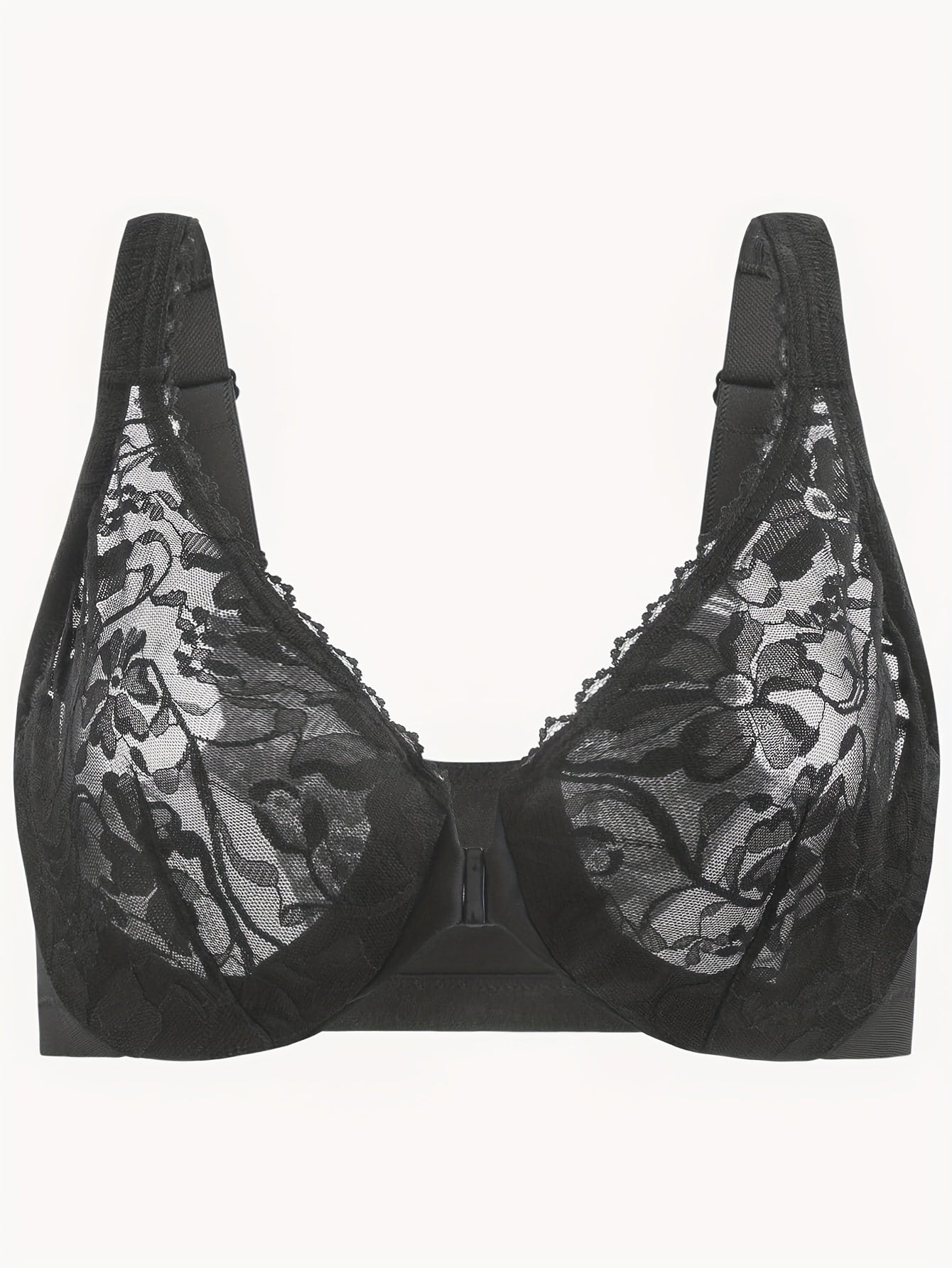 Floral Lace Front Closure Racer Back Underwire Bra