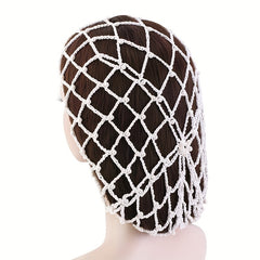 Rayon Hair Net Beaded Faux Pearl Crochet Beanie Women Elastic Snood