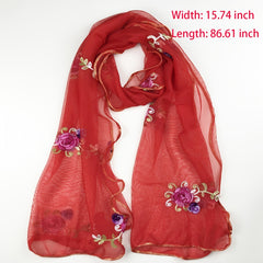 Red Embroidery Thin Lace Scarf Women Comfortable & Breathable Shawl
