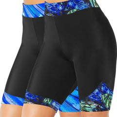 2 Pack Women's Plus Tropical Print High Waist Sports Shorts Set
