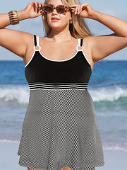 Colorblock Stripe Tankini Set with Skirt Brief