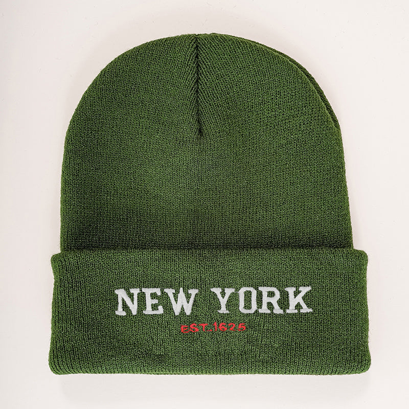 Solid Vintage Embroidered Knit Hat 'NEW YORK'