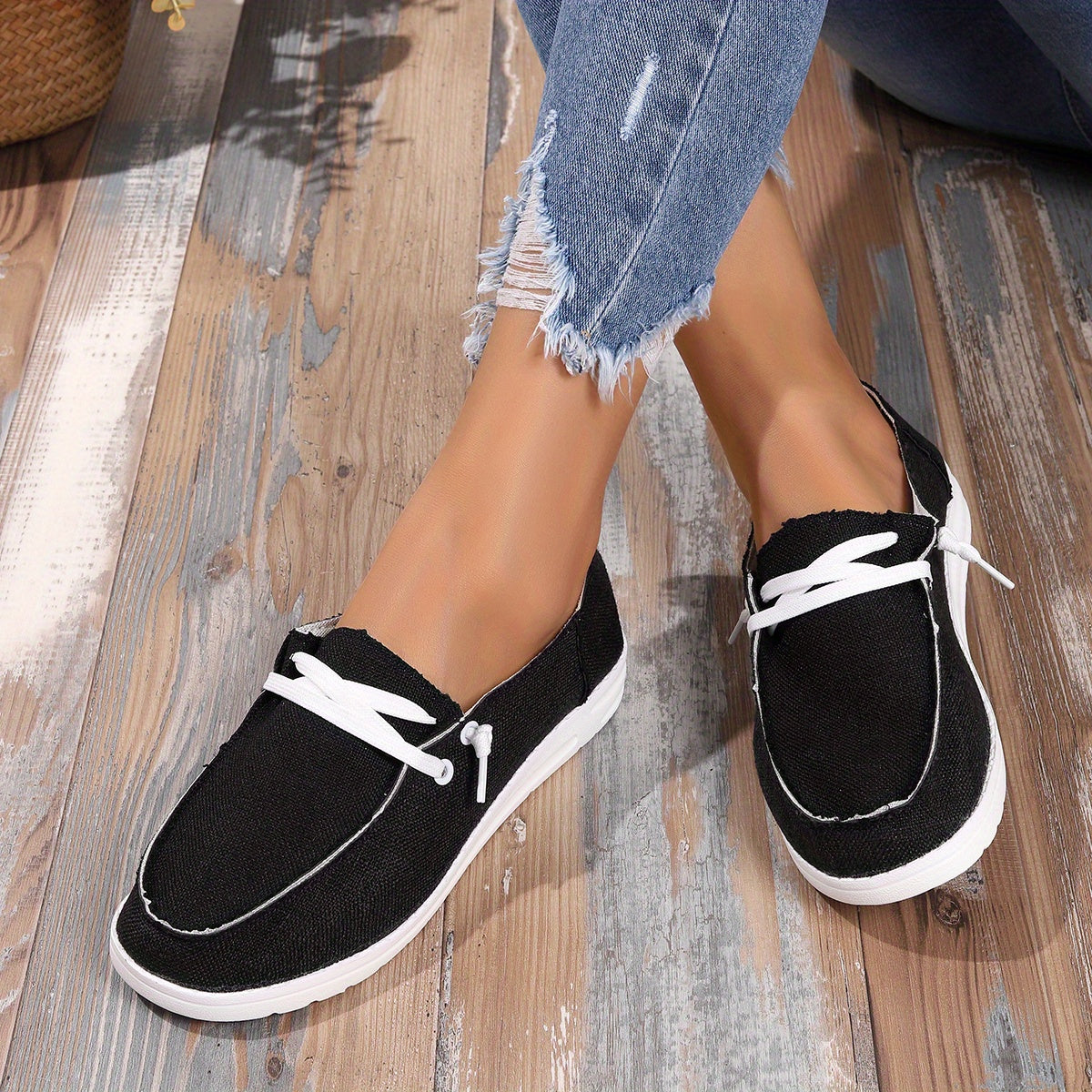 Women's Casual Lace Up Flat Loafers Canvas Shoes
