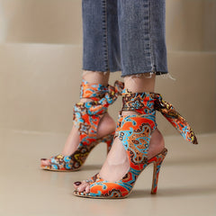 Tribal Style Lace Up High Heels Peep Toe Sandals